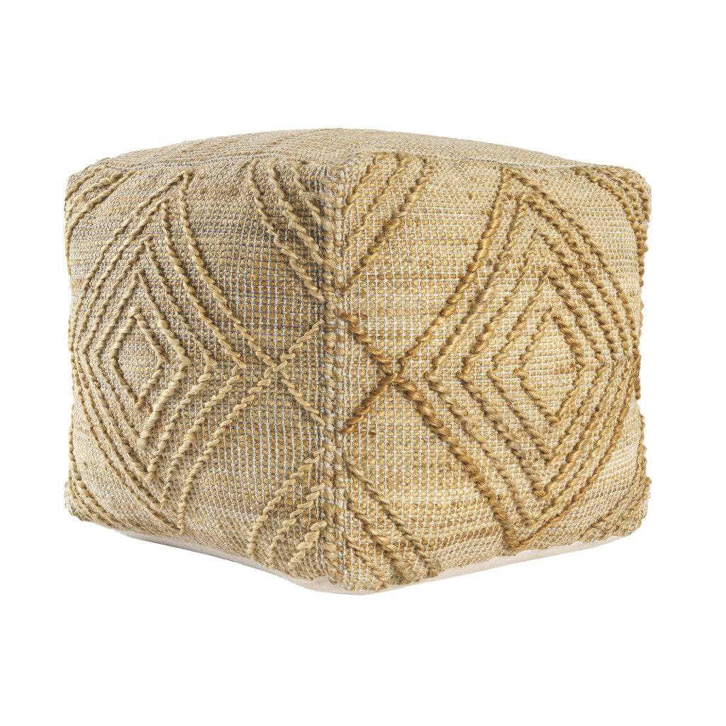 18" NATURAL JUTE BLEND CUBE GEOMETRIC POUF OTTOMAN - Varnish & Vibe