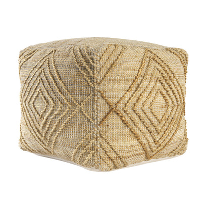 18" NATURAL JUTE BLEND CUBE GEOMETRIC POUF OTTOMAN - Varnish & Vibe