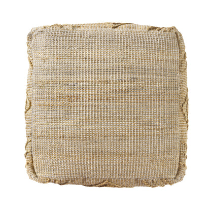 18" NATURAL JUTE BLEND CUBE GEOMETRIC POUF OTTOMAN - Varnish & Vibe