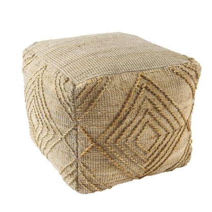 18" NATURAL JUTE BLEND CUBE GEOMETRIC POUF OTTOMAN - Varnish & Vibe