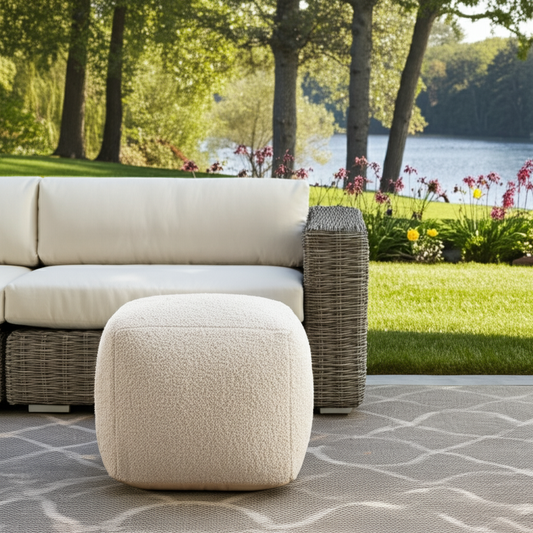 LAKEVIEW 18" BEIGE OUTDOOR POUF OTTOMAN