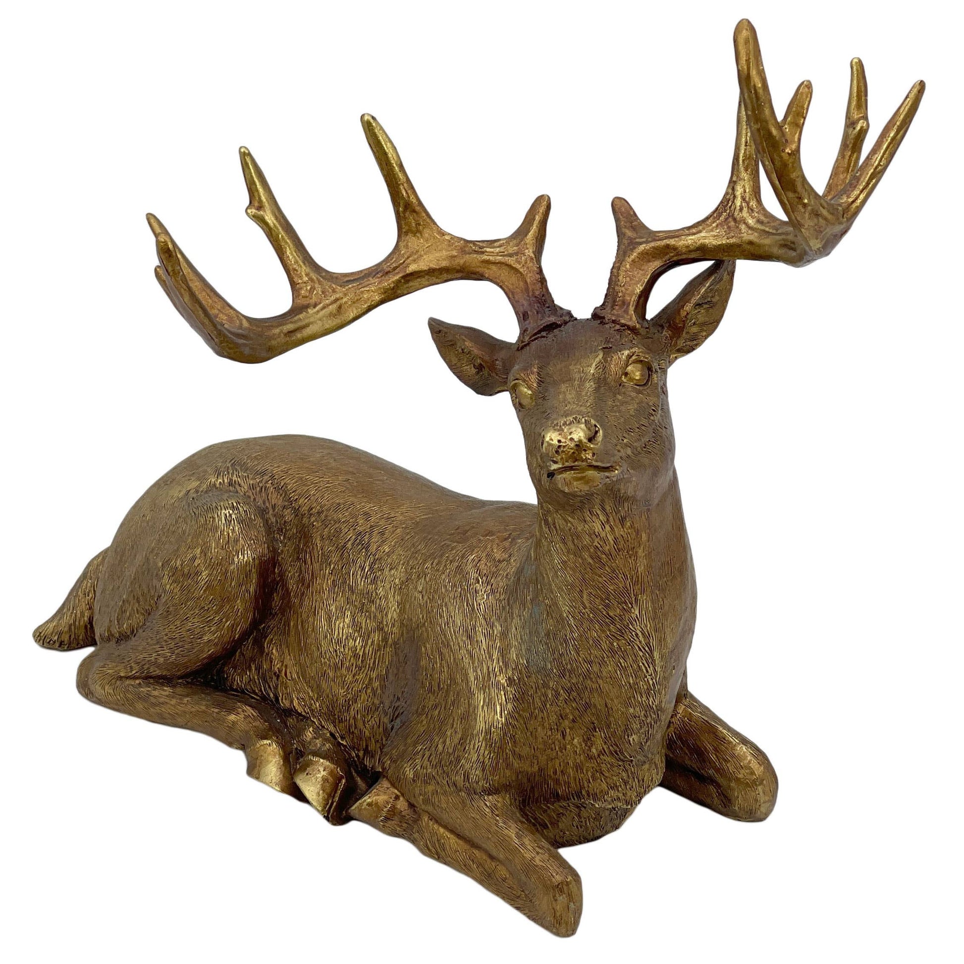 14.5" Gold Resin Reindeer Christmas Decor - Varnish & Vibe