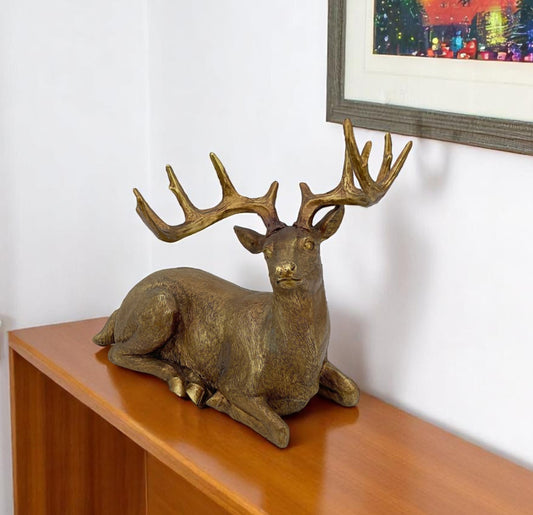 14.5" Gold Resin Reindeer Christmas Decor - Varnish & Vibe
