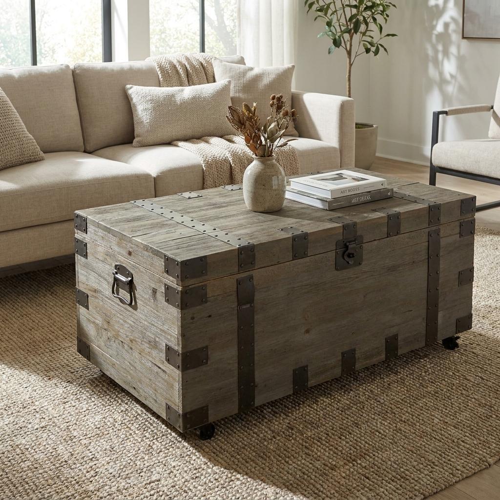 LAUREL 22" BROWN RECLAIMED WOOD DISTRESSED TRUNK COFFEE TABLE
