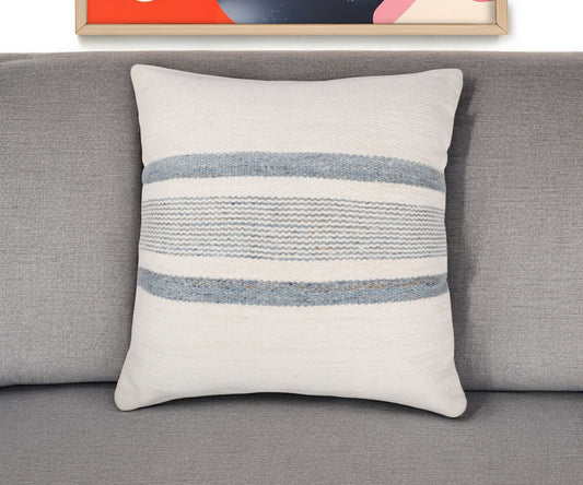 20" BLUE AND WHITE STRIPED THROW PILLOW