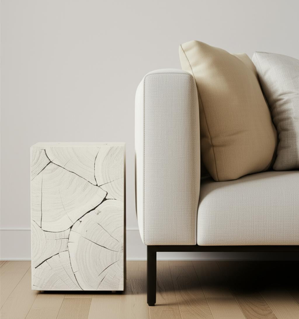 20" WHITEWASH SOLID WOOD BLOCK HANDMADE SQUARE END TABLE - Varnish & Vibe