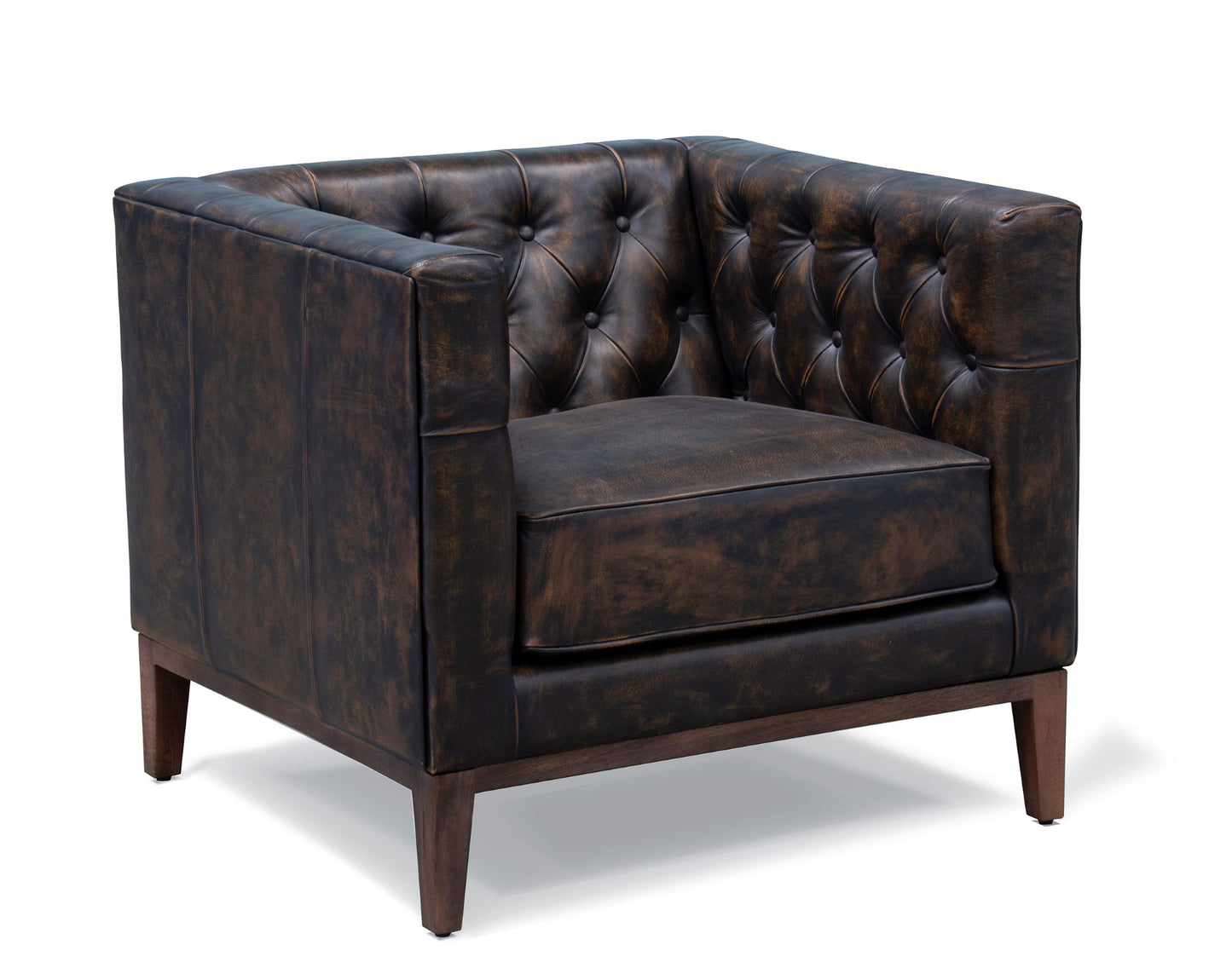 CALABASAS 33" BROWN AND BLACK ANTIQUED TOP GRAIN LEATHER TUFTED CLUB CHAIR - Varnish & Vibe