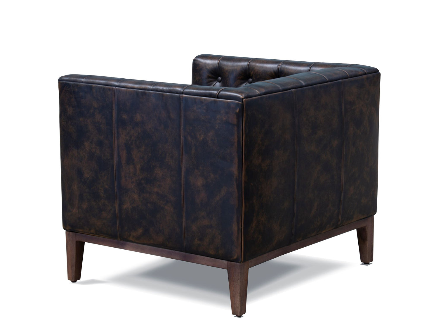 CALABASAS 33" BROWN AND BLACK ANTIQUED TOP GRAIN LEATHER TUFTED CLUB CHAIR - Varnish & Vibe
