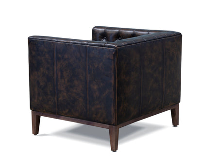 CALABASAS 33" BROWN AND BLACK ANTIQUED TOP GRAIN LEATHER TUFTED CLUB CHAIR - Varnish & Vibe