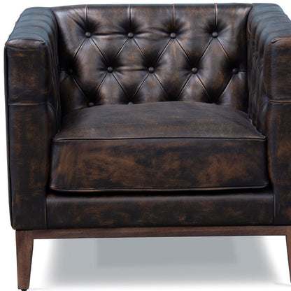 CALABASAS 33" BROWN AND BLACK ANTIQUED TOP GRAIN LEATHER TUFTED CLUB CHAIR - Varnish & Vibe