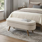 Palisades linen bench styled at the foot of a bed