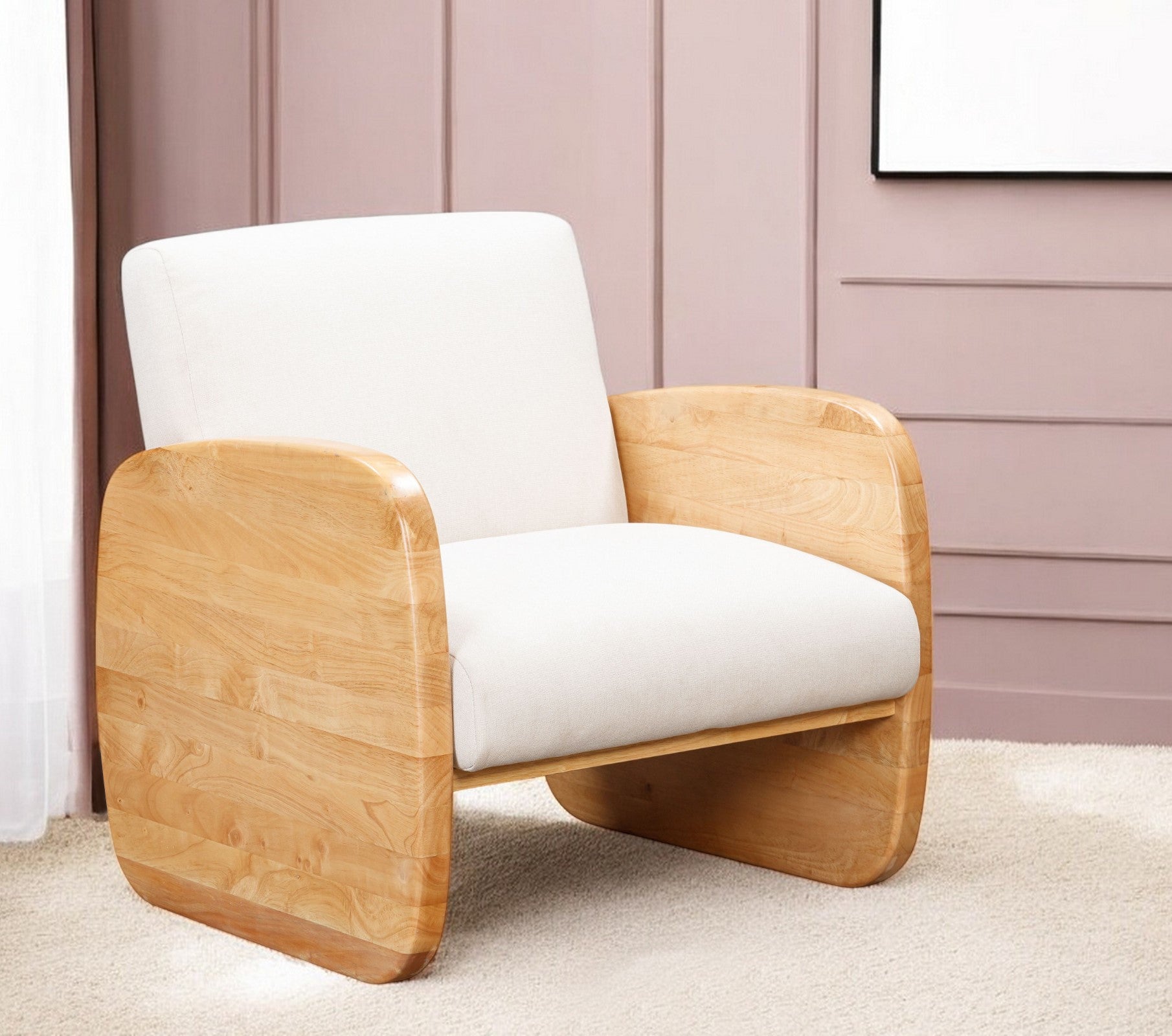 29" WHITE AND NATURAL LINEN ARMCHAIR - Varnish & Vibe