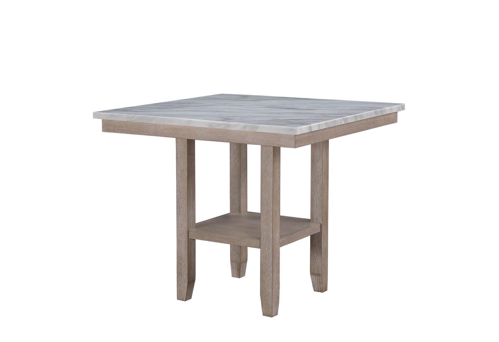 MALIBU 42" WHITE AND NATURAL FAUX MARBLE AND WOOD SQUARE BAR TABLE - Varnish & Vibe