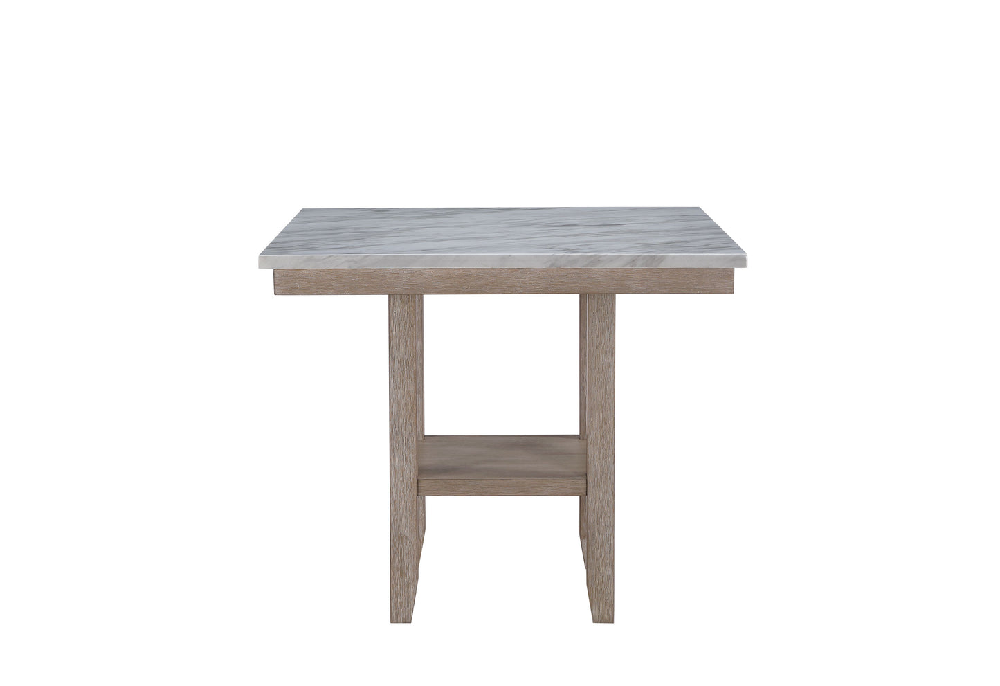 MALIBU 42" WHITE AND NATURAL FAUX MARBLE AND WOOD SQUARE BAR TABLE - Varnish & Vibe