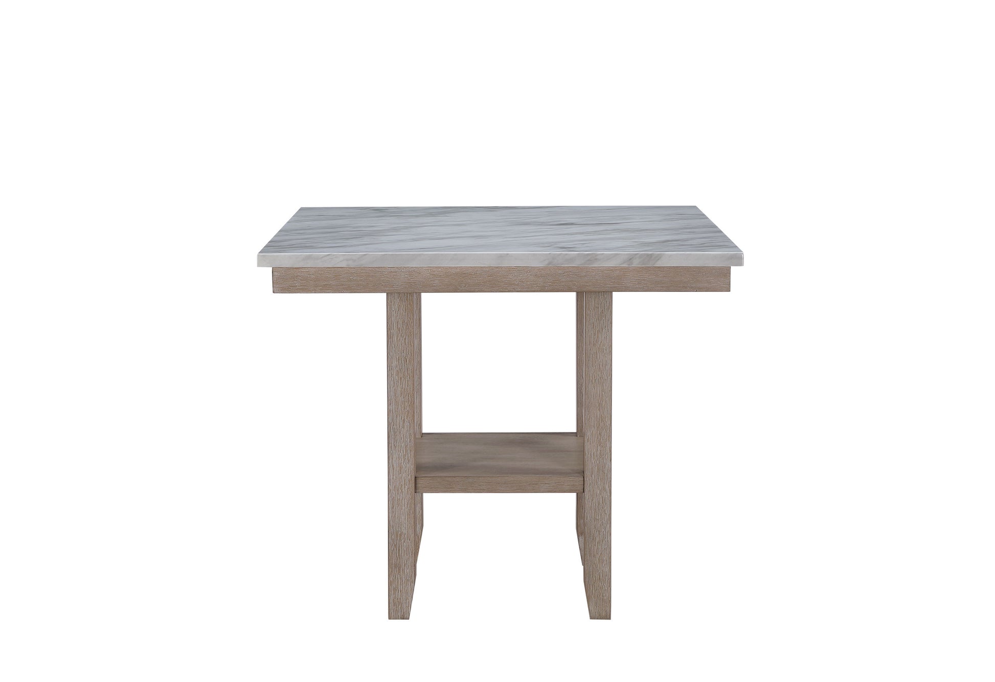 MALIBU 42" WHITE AND NATURAL FAUX MARBLE AND WOOD SQUARE BAR TABLE - Varnish & Vibe