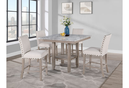 MALIBU 42" WHITE AND NATURAL FAUX MARBLE AND WOOD SQUARE BAR TABLE - Varnish & Vibe