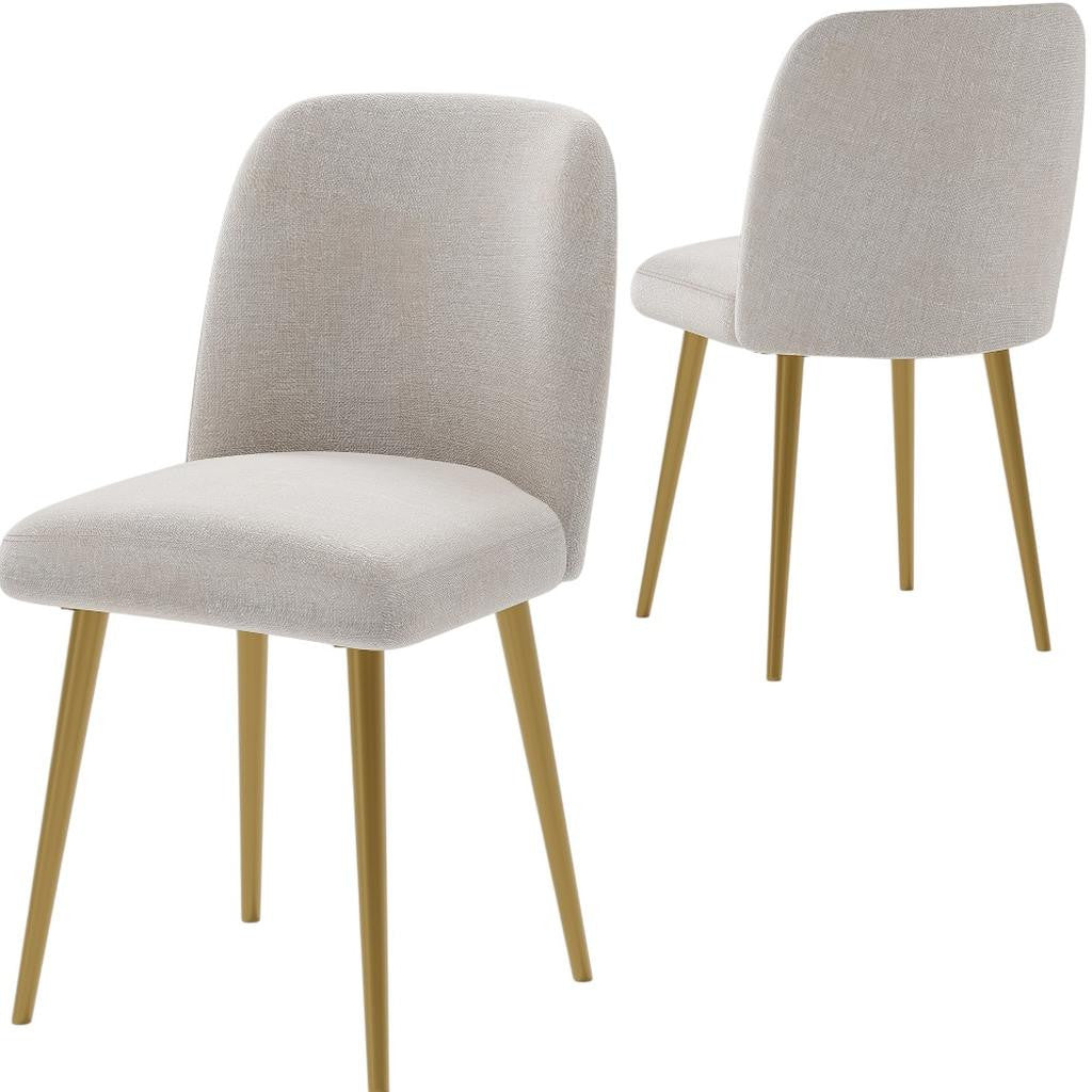 SET OF TWO BEIGE AND GOLD UPHOLSTERED FABRIC DINING SIDE CHAIRS