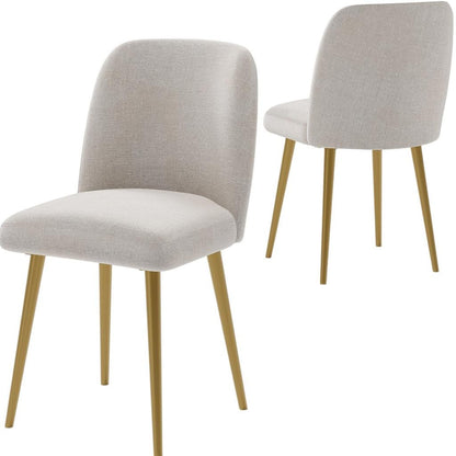 SET OF TWO BEIGE AND GOLD UPHOLSTERED FABRIC DINING SIDE CHAIRS