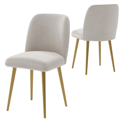 SET OF TWO BEIGE AND GOLD UPHOLSTERED FABRIC DINING SIDE CHAIRS