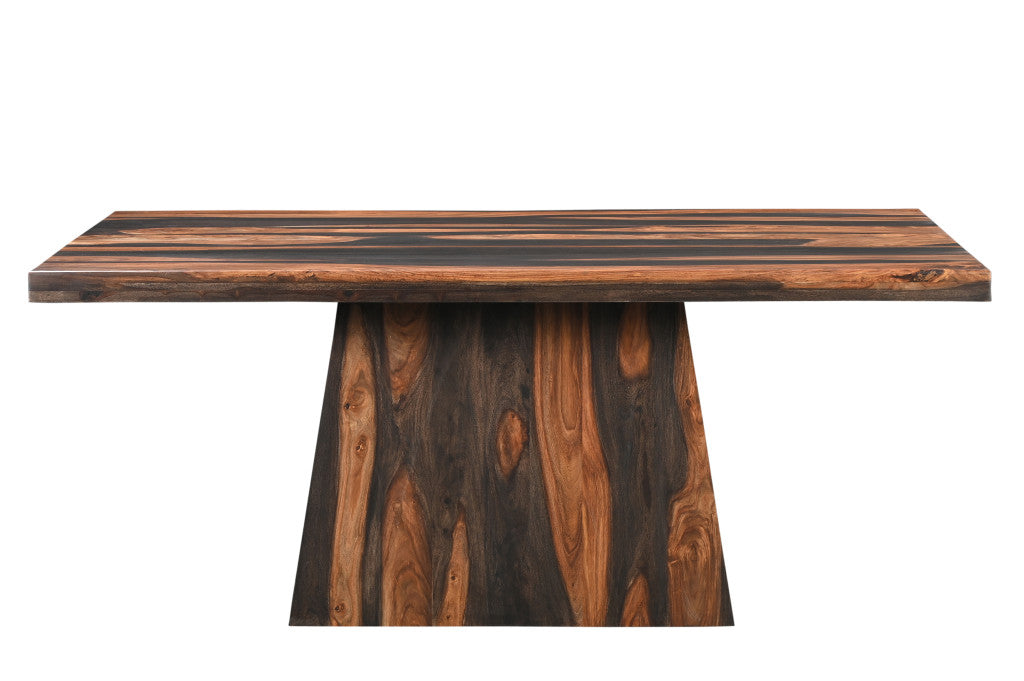 75" BROWN SOLID WOOD PEDESTAL BASE DINING TABLE - Varnish & Vibe