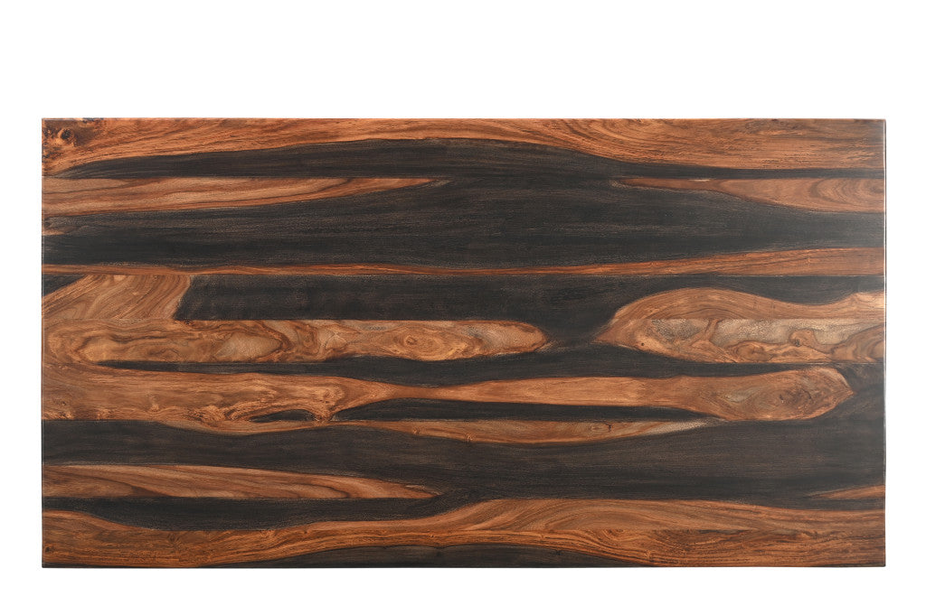 75" BROWN SOLID WOOD PEDESTAL BASE DINING TABLE - Varnish & Vibe