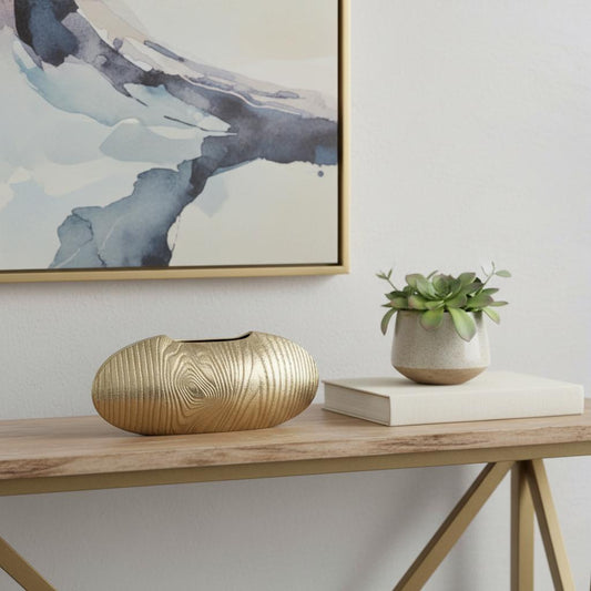 MALIBU 7" GOLD ALUMINUM OVAL DISC TABLE VASE - Varnish & Vibe