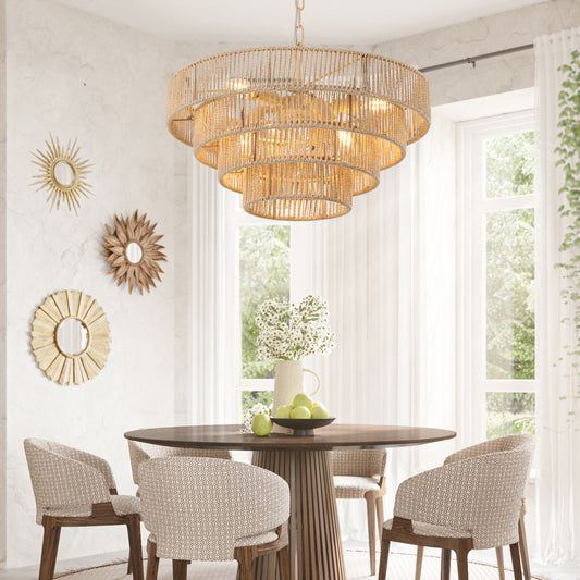 PIER 20" RATTAN 4-TIER CHANDELIER - Varnish & Vibe