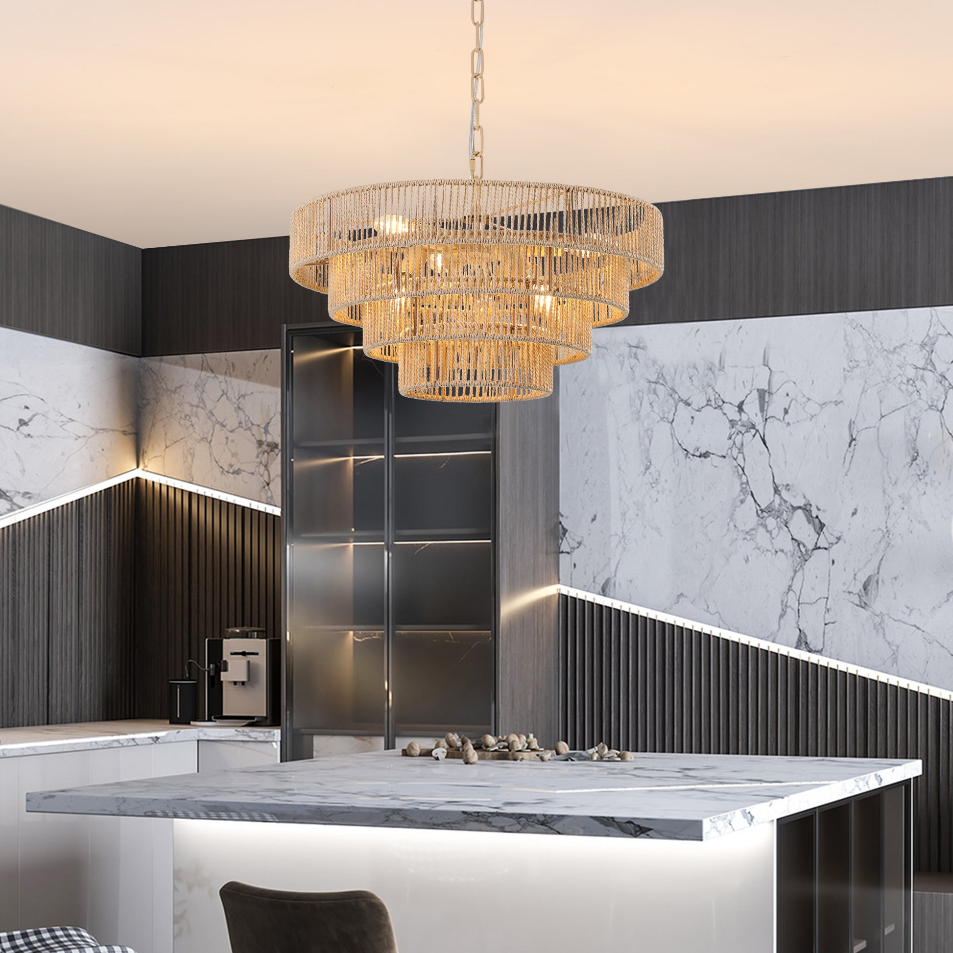 PIER 20" RATTAN 4-TIER CHANDELIER - Varnish & Vibe