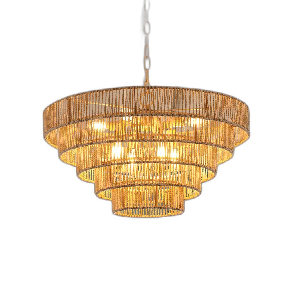 PIER 24" RATTAN 5-TIER CHANDELIER - Varnish & Vibe