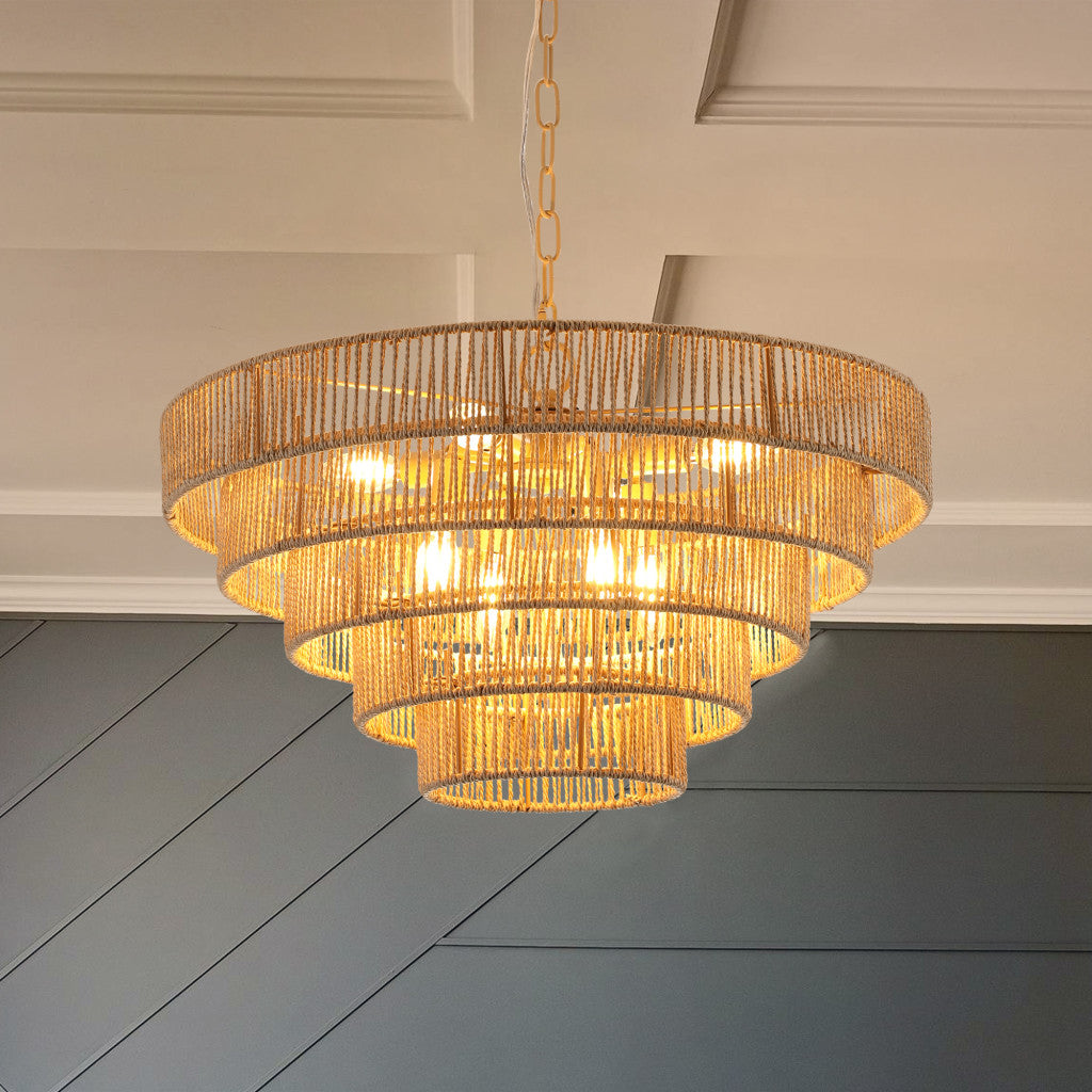 PIER 24" RATTAN 5-TIER CHANDELIER - Varnish & Vibe