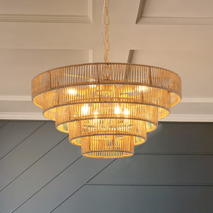 PIER 24" RATTAN 5-TIER CHANDELIER - Varnish & Vibe