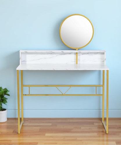 41" WHITE AND GOLD FAUX MARBLE VANITY WITH MIRROR