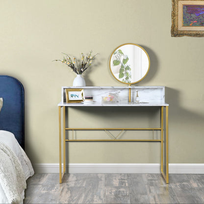 41" WHITE AND GOLD FAUX MARBLE VANITY WITH MIRROR