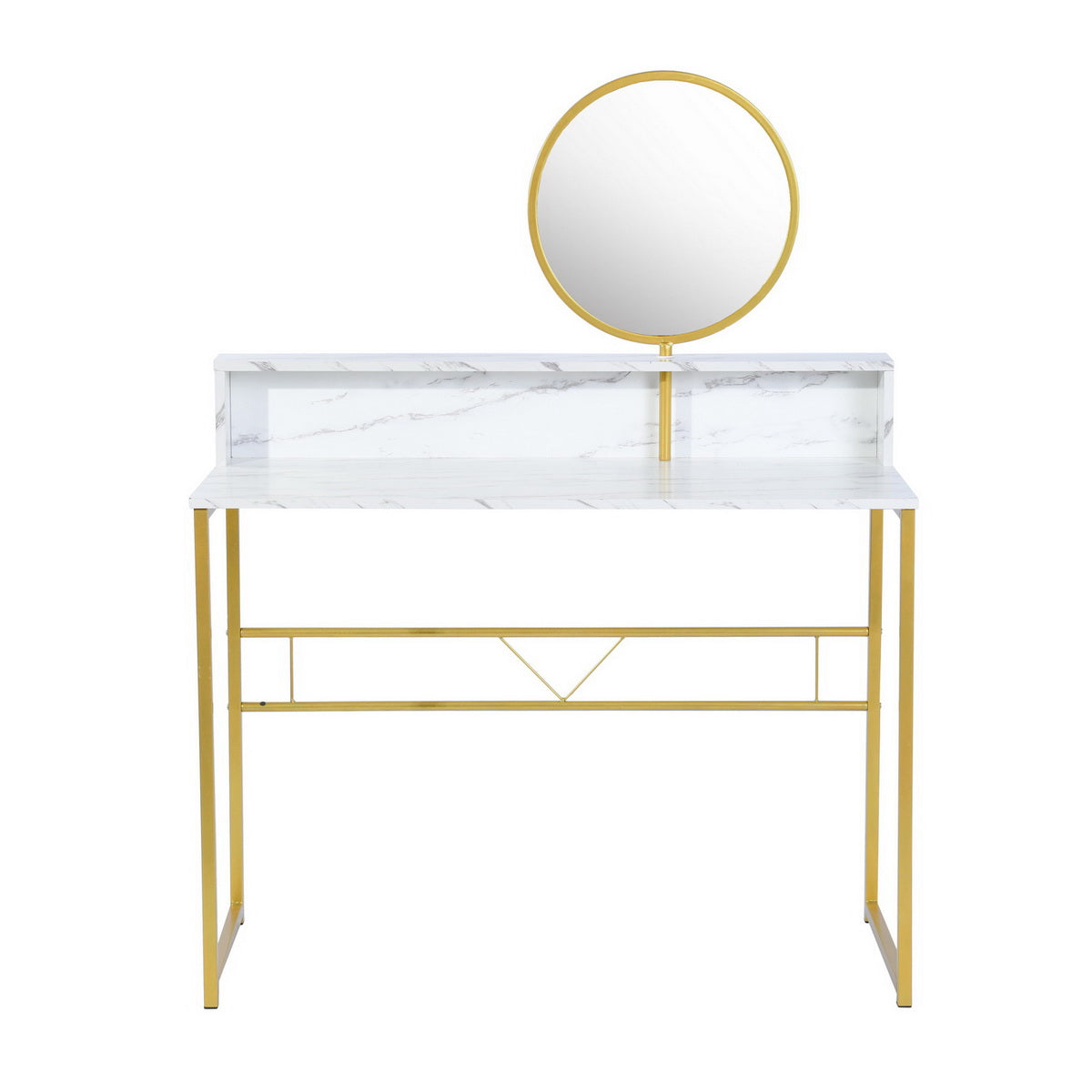 41" WHITE AND GOLD FAUX MARBLE VANITY WITH MIRROR