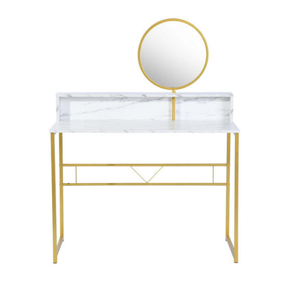 41" WHITE AND GOLD FAUX MARBLE VANITY WITH MIRROR