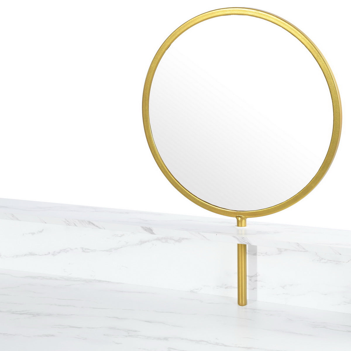 41" WHITE AND GOLD FAUX MARBLE VANITY WITH MIRROR