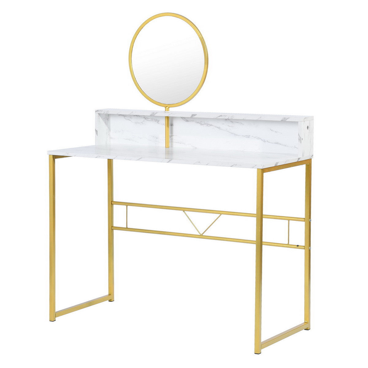 41" WHITE AND GOLD FAUX MARBLE VANITY WITH MIRROR