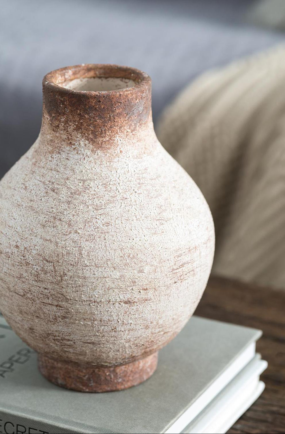 REDONDO 8" IVORY AND BROWN ARTISAN CERAMIC VASE