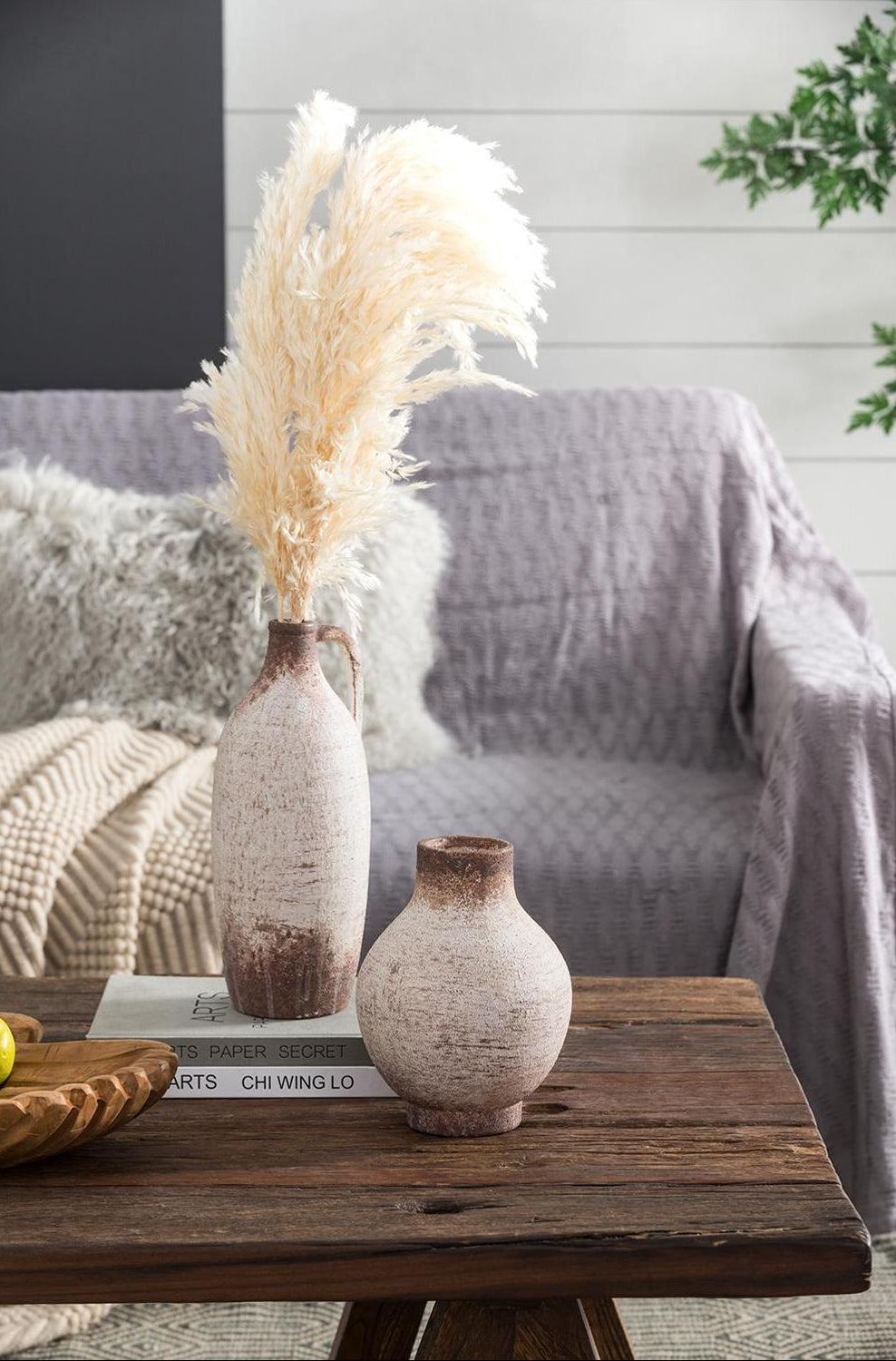 REDONDO 8" IVORY AND BROWN ARTISAN CERAMIC VASE