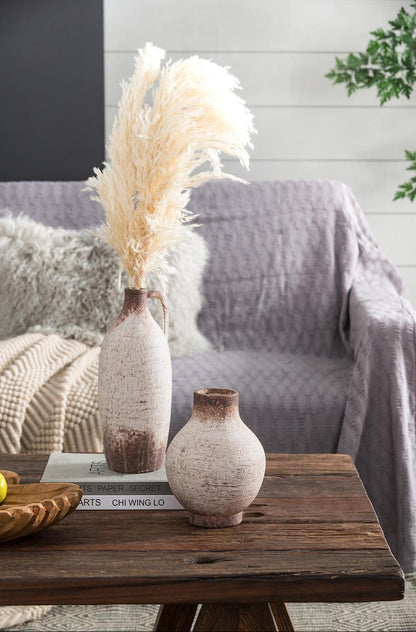 REDONDO 8" IVORY AND BROWN ARTISAN CERAMIC VASE