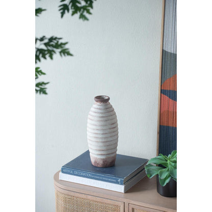 REDONDO 11" IVORY AND BROWN ARTISAN CERAMIC VASE