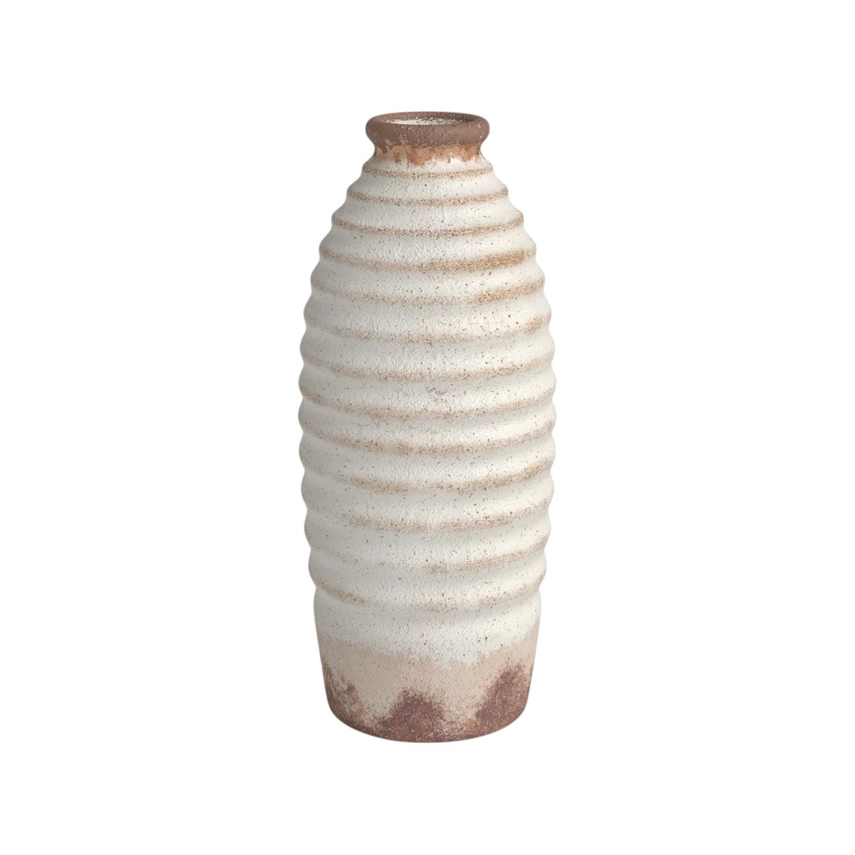REDONDO 11" IVORY AND BROWN ARTISAN CERAMIC VASE