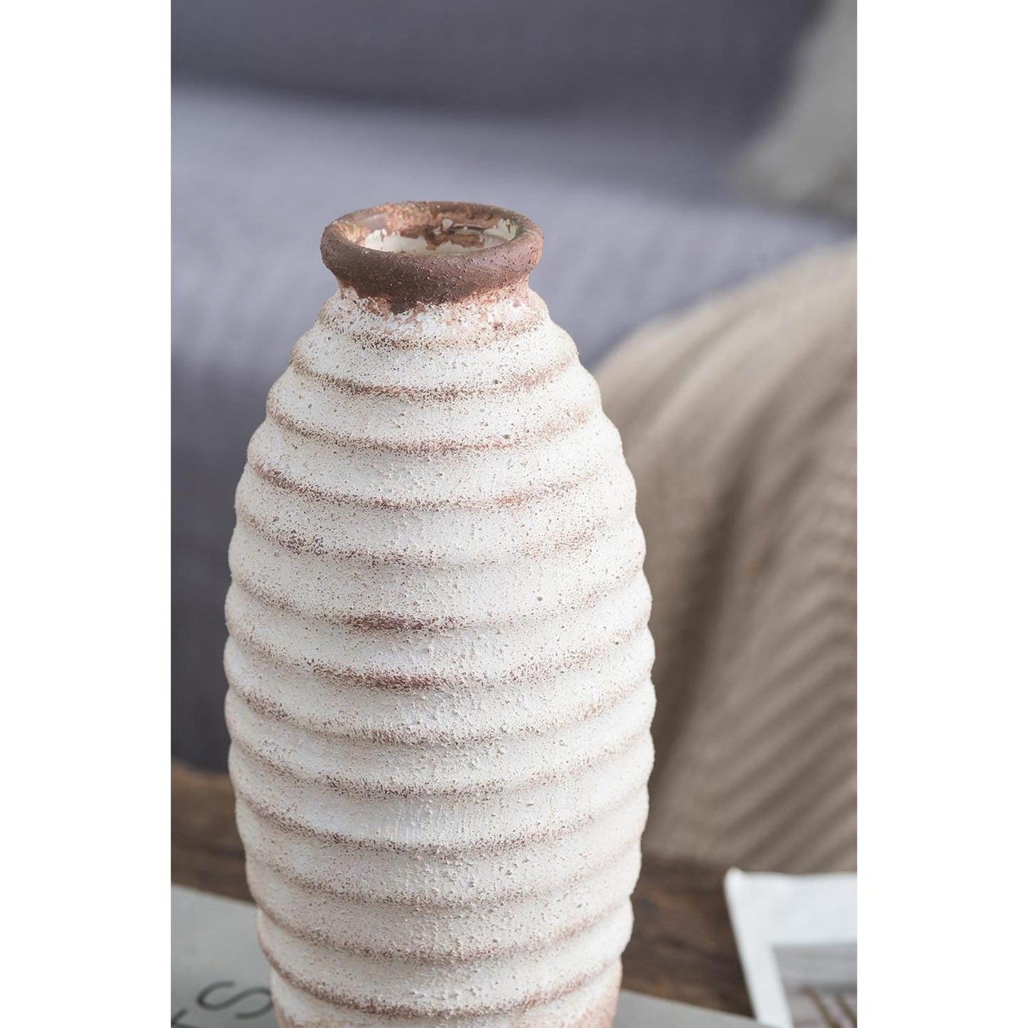 REDONDO 11" IVORY AND BROWN ARTISAN CERAMIC VASE
