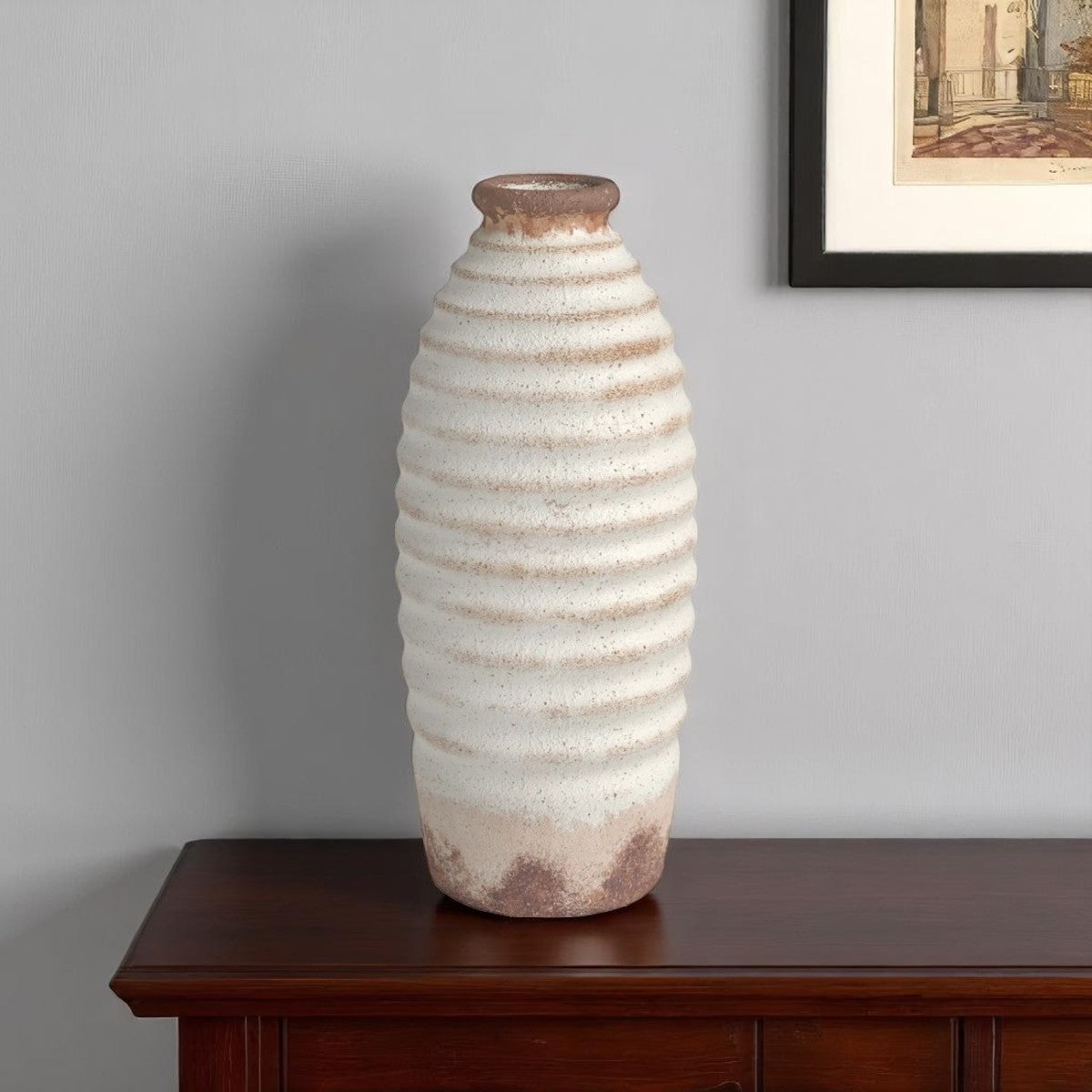REDONDO 11" IVORY AND BROWN ARTISAN CERAMIC VASE