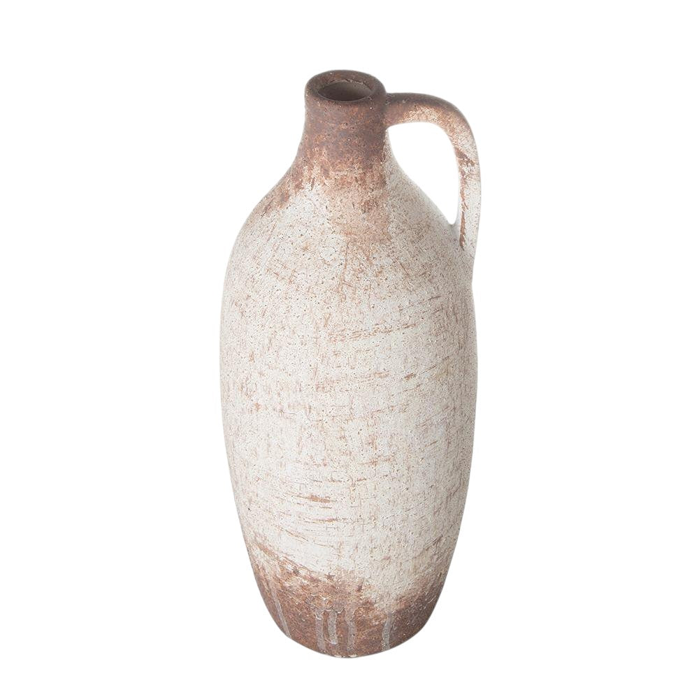 REDONDO 12" IVORY AND BROWN ARTISAN CERAMIC JUG VASE
