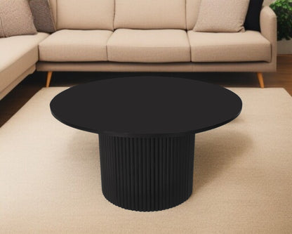 36" BLACK SOLID WOOD ROUND PEDESTAL COFFEE TABLE