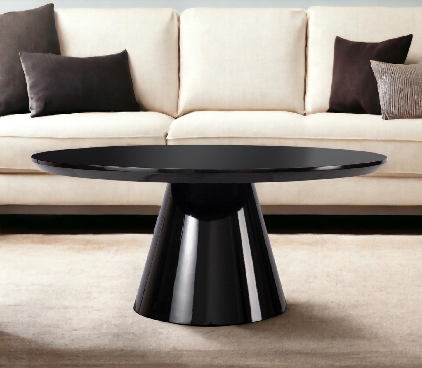 MALIBU 35" BLACK WOOD ROUND PEDESTAL COFFEE TABLE - Varnish & Vibe