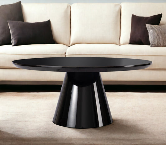 MALIBU 35" BLACK WOOD ROUND PEDESTAL COFFEE TABLE - Varnish & Vibe