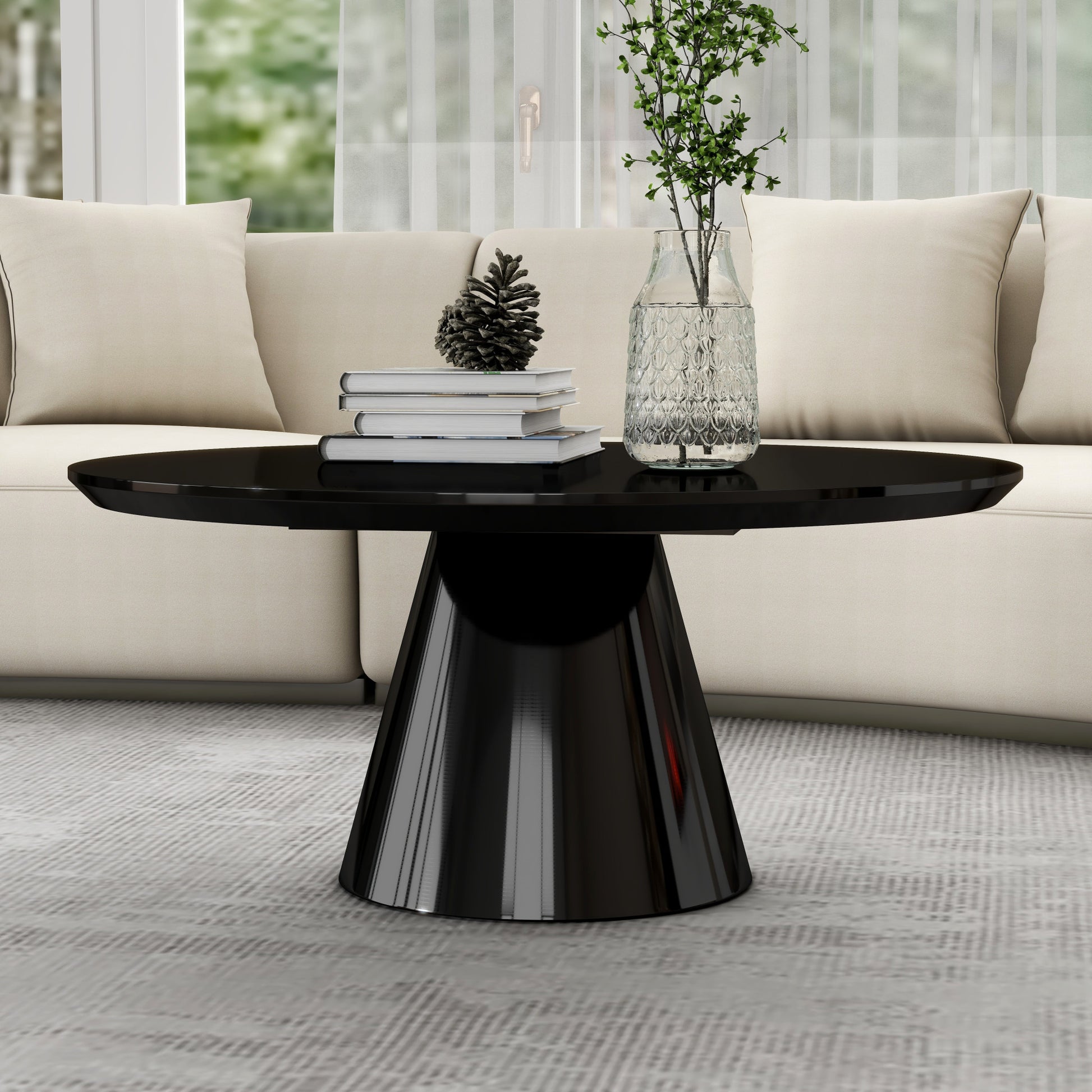 MALIBU 35" BLACK WOOD ROUND PEDESTAL COFFEE TABLE - Varnish & Vibe