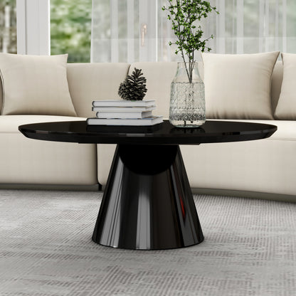 MALIBU 35" BLACK WOOD ROUND PEDESTAL COFFEE TABLE - Varnish & Vibe